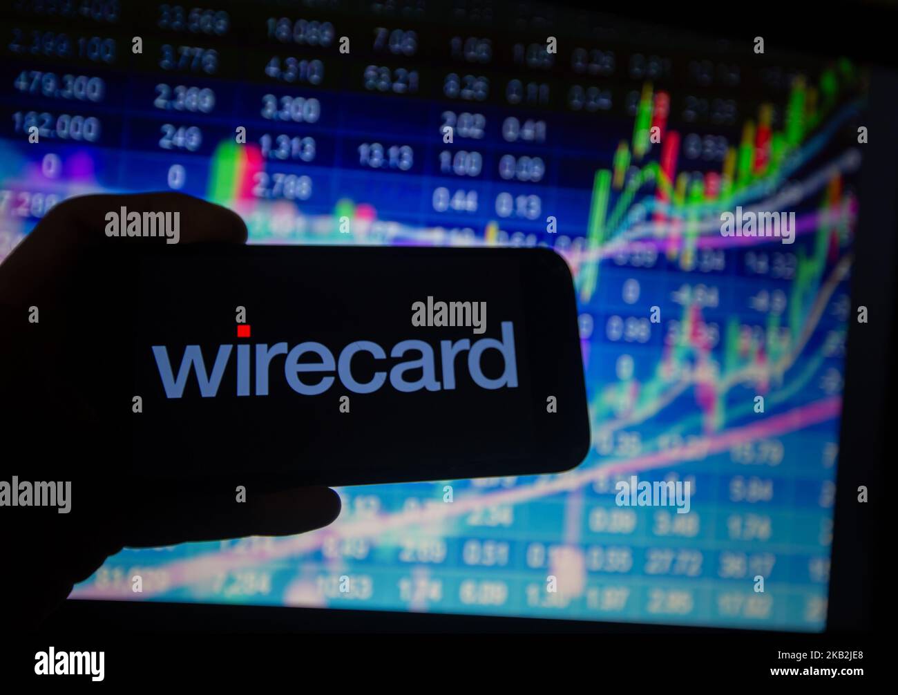 The logo of Wirecard is seen in this illustration. The DAX is the major German stock market index consisting of the 30 major companies trading at the Frankfurt Stock Exchange. (Photo by Alexander Pohl/NurPhoto) Stock Photo