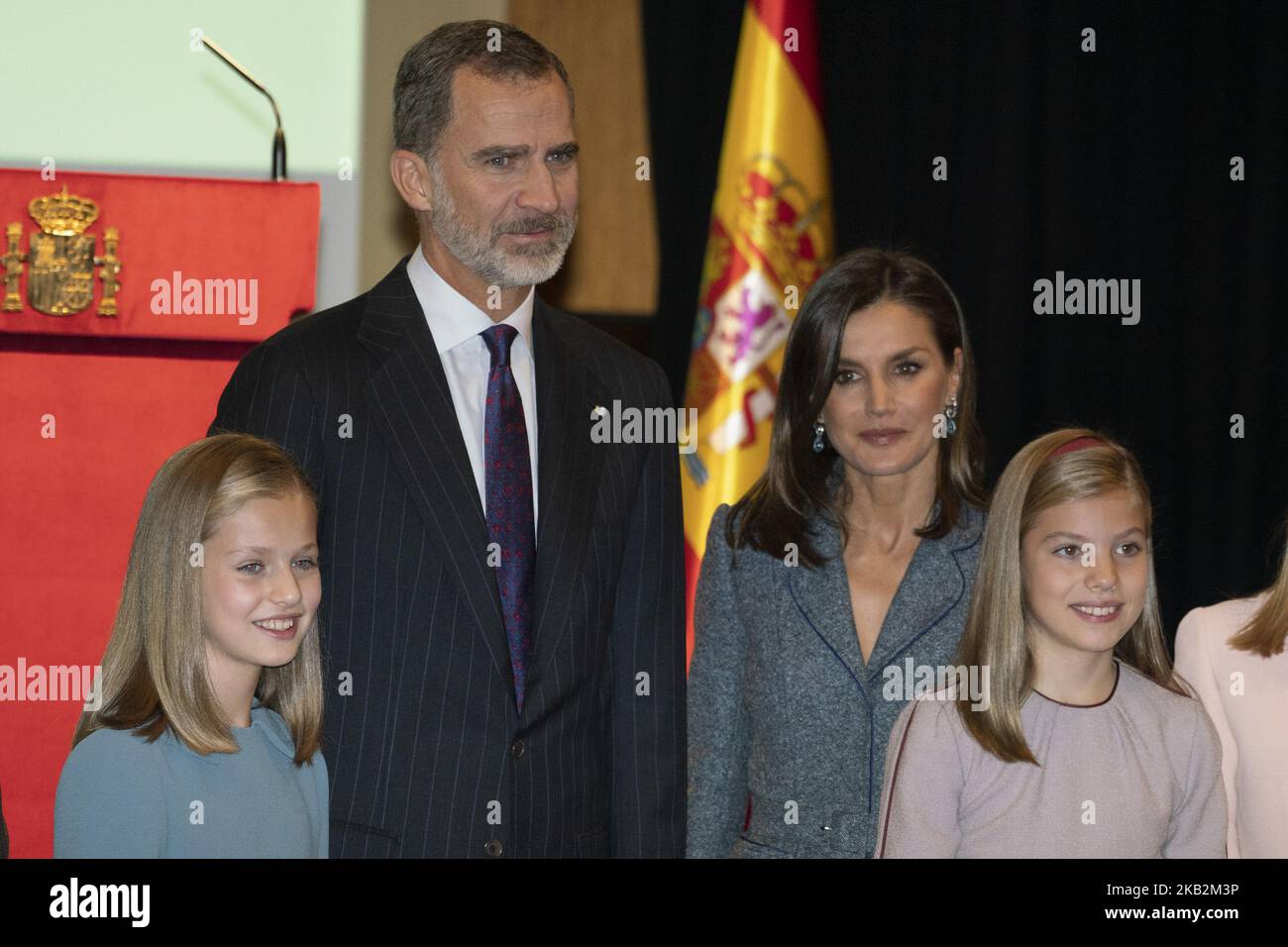 King Felipe VI of Spain, Queen Letizia of Spain, Princess Sofia and  Princess Leonor at the Congress during the Kings first speech to make his  proclamation as King of Spain to the