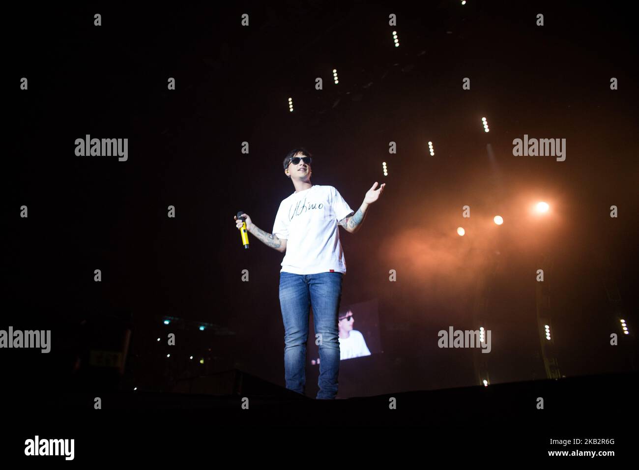 The italian singer and songwriter Ultimo performing live at Mediolanum Forum Assago in Milan, Italy, on 4 November 2018. (Photo by Roberto Finizio/NurPhoto) Stock Photo