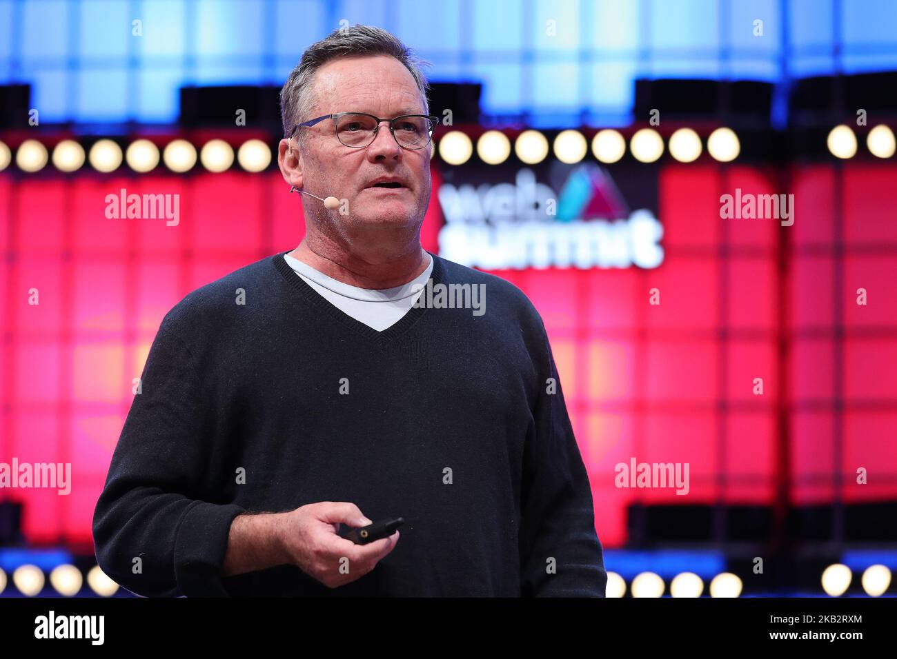 Baobab Studios Co-founder and Chief Creative Officer Eric Darnell speaks during the Web Summit 2018 in Lisbon, Portugal on November 6, 2018. (Photo by Pedro FiÃºza/NurPhoto) Stock Photo