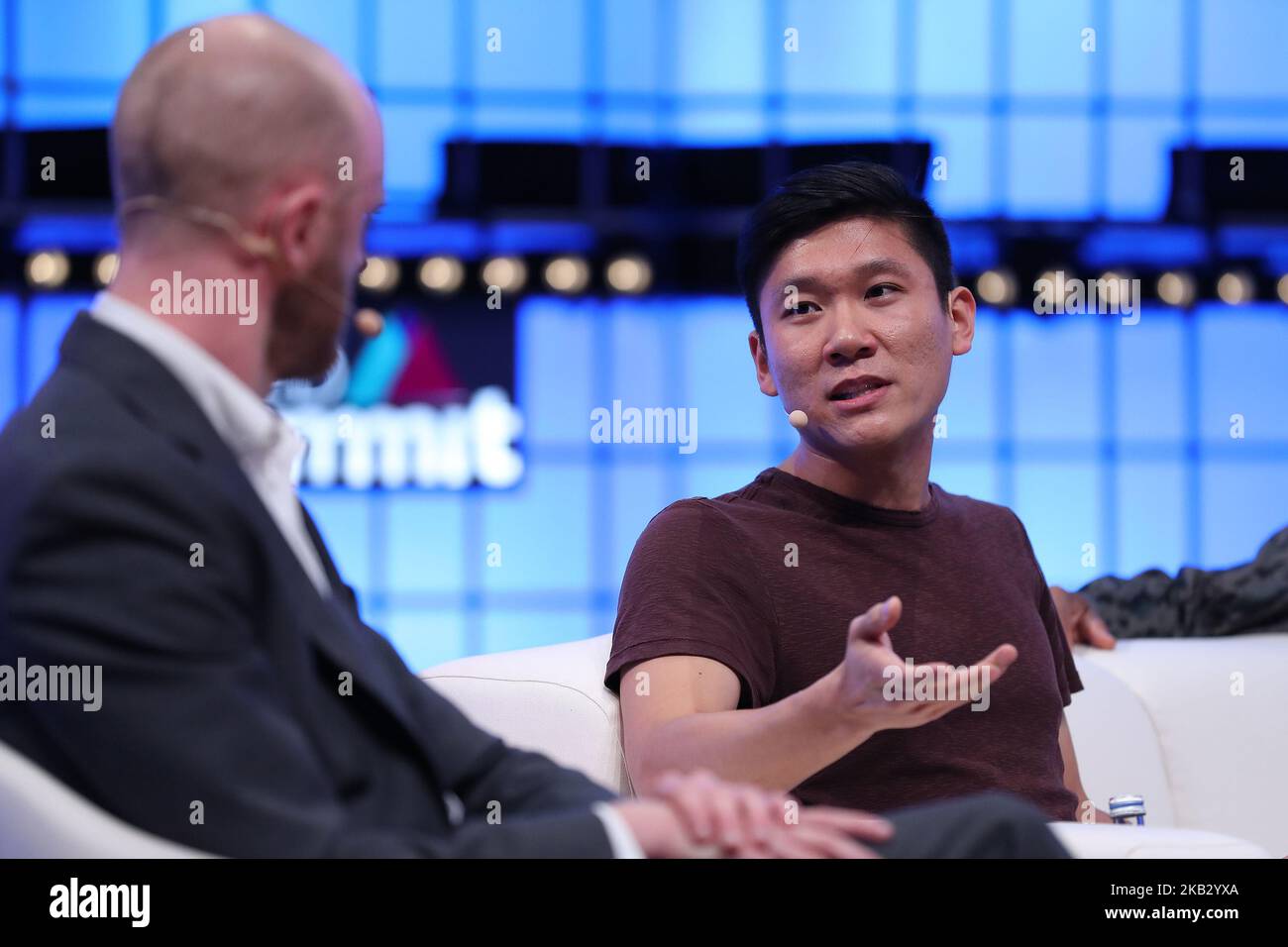 Patreon Co-founder & President Sam Yam speaks during the Web Summit 2018 in Lisbon, Portugal on November 8, 2018. ( Photo by Pedro FiÃºza/NurPhoto) Stock Photo