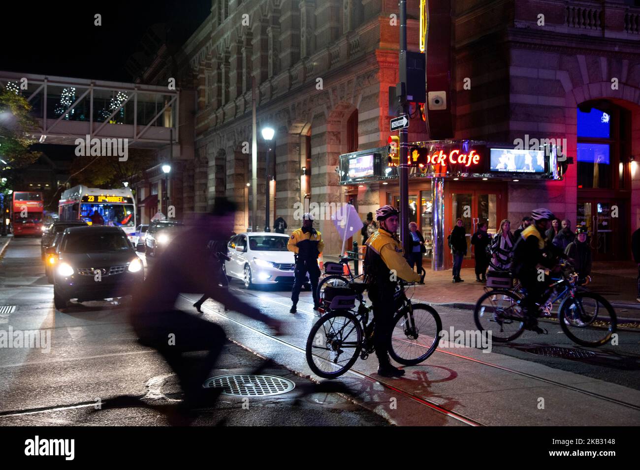 Philadelphia Police close streets in Center City as hundreds of protestors gather and march, November 8, 2018 in an event pre-planned by organizers and triggered by President Trump's firing of Attorney General Sessions and appointment of Matthew Whitaker as Acting AG. (Photo by Michael Candelori/NurPhoto) Stock Photo