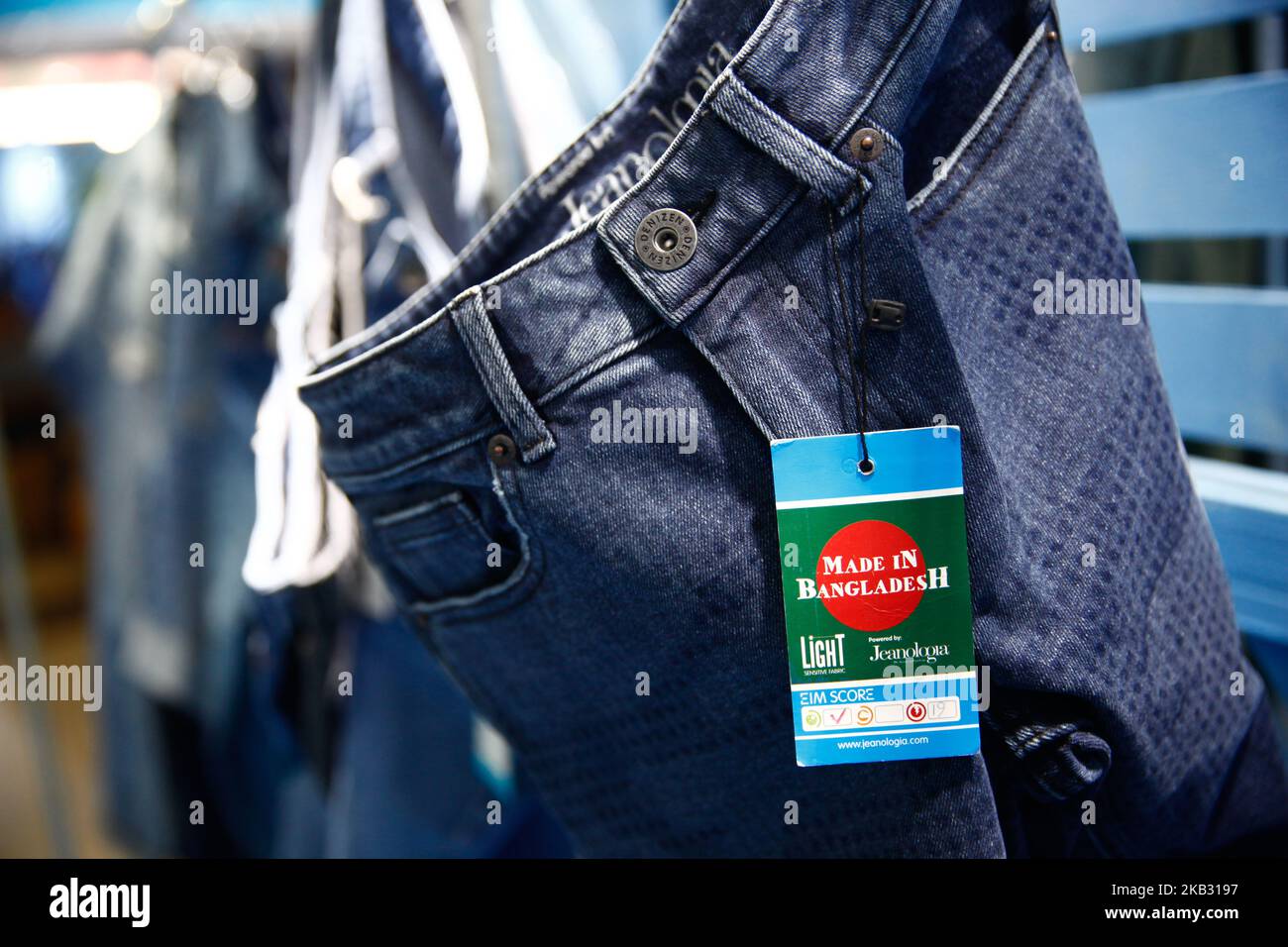 Detail product of Denim's jeans are seen at the International Denim