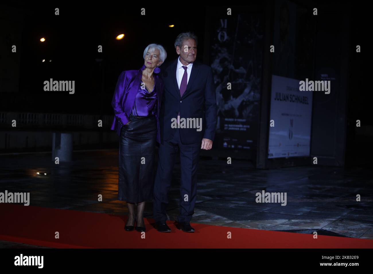 International Monetary Fund (IMF) Managing Director Christine Lagarde (R) and her partner Xavier Giocanti (L) attend a state diner and a visit of the Picasso exhibition as part of ceremonies marking the 100th anniversary of the 11 November 1918 armistice, ending World War I. (Photo by Mehdi Taamallah / NurPhoto) (Photo by Mehdi Taamallah/NurPhoto) Stock Photo