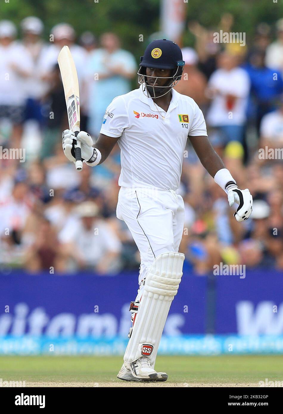 Sri Lankan cricketer Angelo Mathews celebrates after scoring 50 runs ...