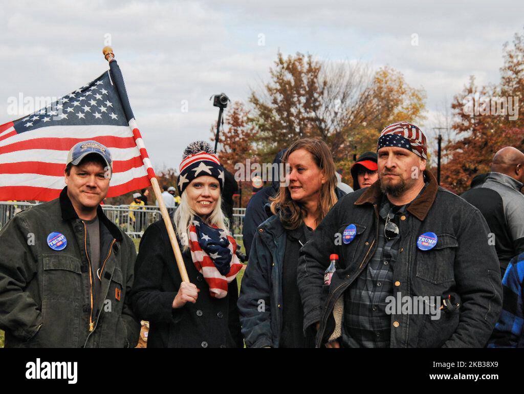 Far-Right Extremists Proud Boys and 3 Percenters, rally with other Trump supporters outside of the Consitution center in an effort to rebrand their extremist nationalism as patriotism in Philadelphia, US, on 17th November 2018. (Photo by Cory Clark/NurPhoto) Stock Photo