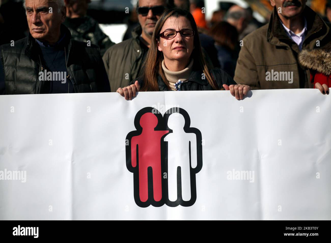 People protest for disabled rights on the occasion of the International Day for Persons with Disabilities in Athens, Greece on December 3, 2018. Protesters demand wage and social welfare since they have been eliminated by years of austerity measures. (Photo by Giorgos Georgiou/NurPhoto) Stock Photo