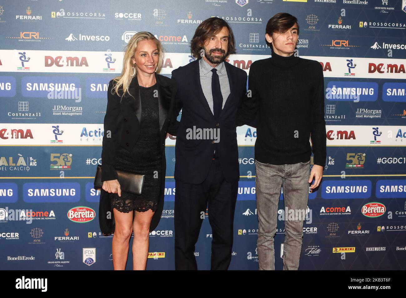 Valentina Baldini, Andrea Pirlo and Nicolo Pirlo at 'Oscar Del Calcio