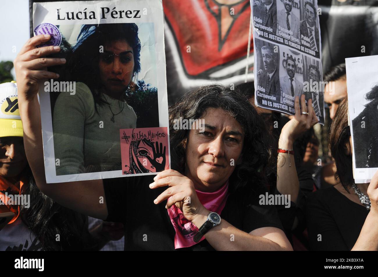 Women take part in a protest as part of the 'Not One Less' (Ni Una Menos) movement demanding justice for the femicide of Lucia Perez on December 5, 2018 in Buenos Aires, Argentina. On November 26, Argentinian judges acquitted the accused for the murder of Lucia Perez, who died on October 8, 2016 in Mar del Plata, Argentina. (Photo by Gabriel Sotelo/NurPhoto) Stock Photo