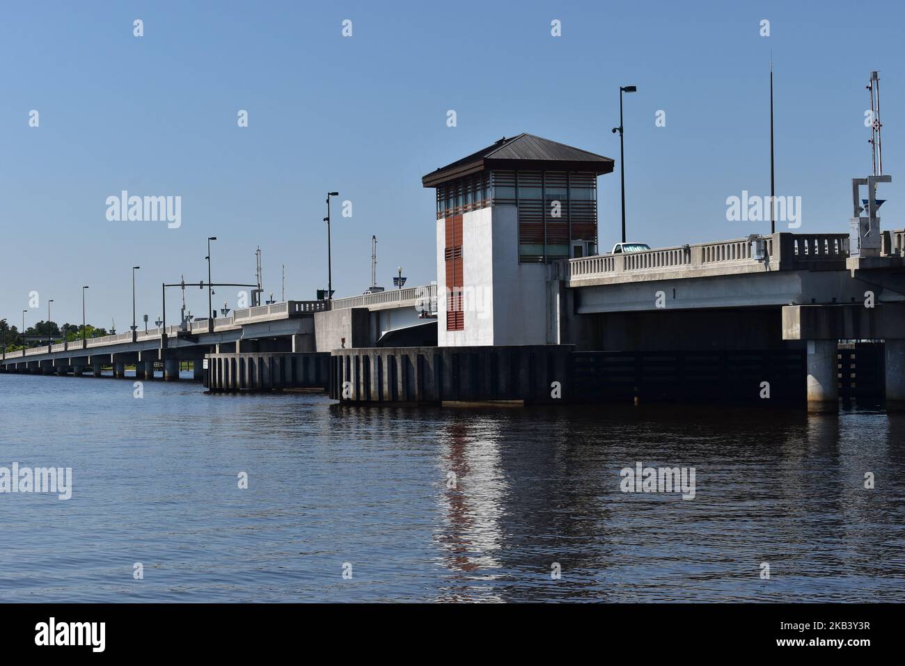 Landscape shoot of bridge crossing of Trent River located in New Bern