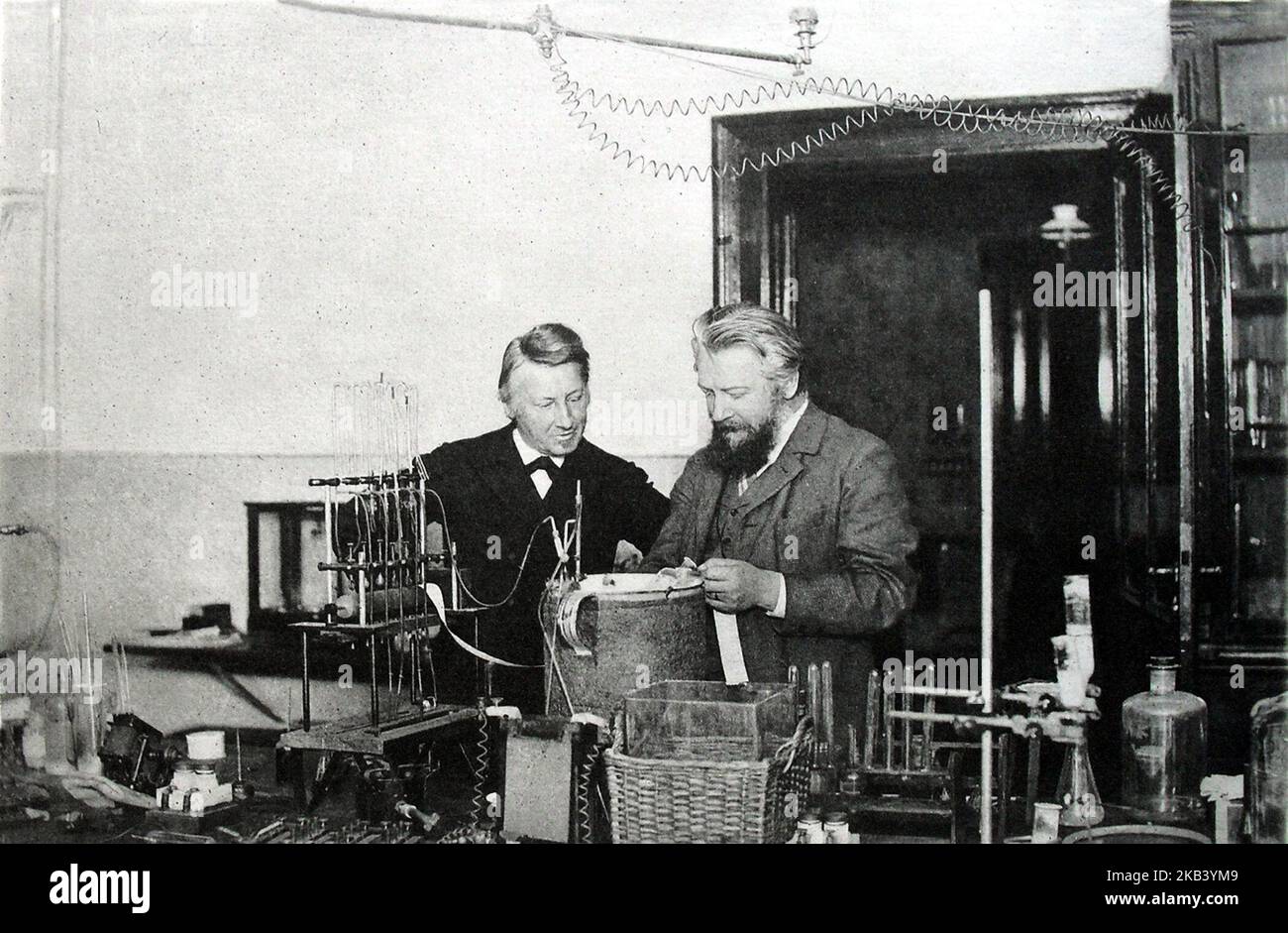 Jacobus van 't Hoff,  Dutch physical chemist (left) and Wilhelm Ostwald, Baltic German chemist Stock Photo
