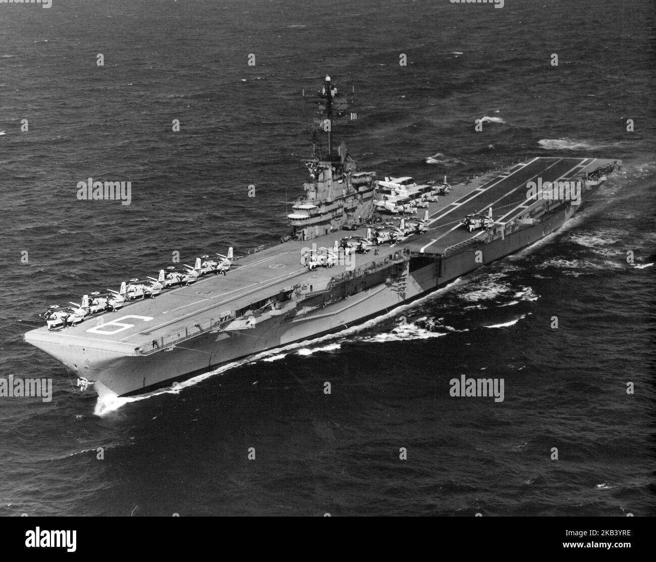 The U.S. Navy aircraft carrier USS Essex (CVS-9) underway in the Atlantic Ocean 1967 Stock Photo