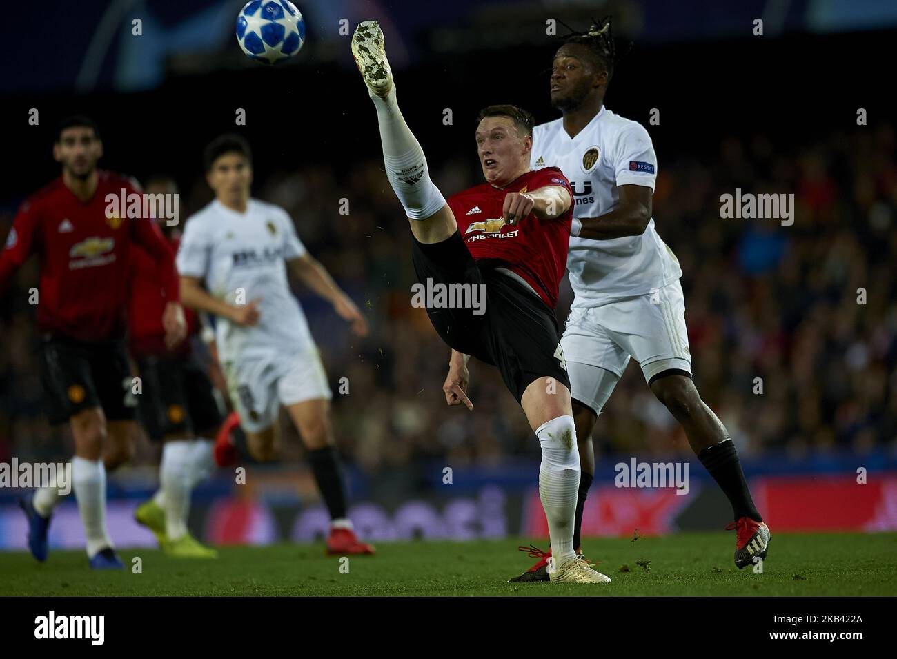 Phil Jones of Manchester United during the match between Valencia CF and Manchester United at Mestalla Stadium in Valencia, Spain on December 12, 2018. (Photo by Jose Breton/NurPhoto) Stock Photo