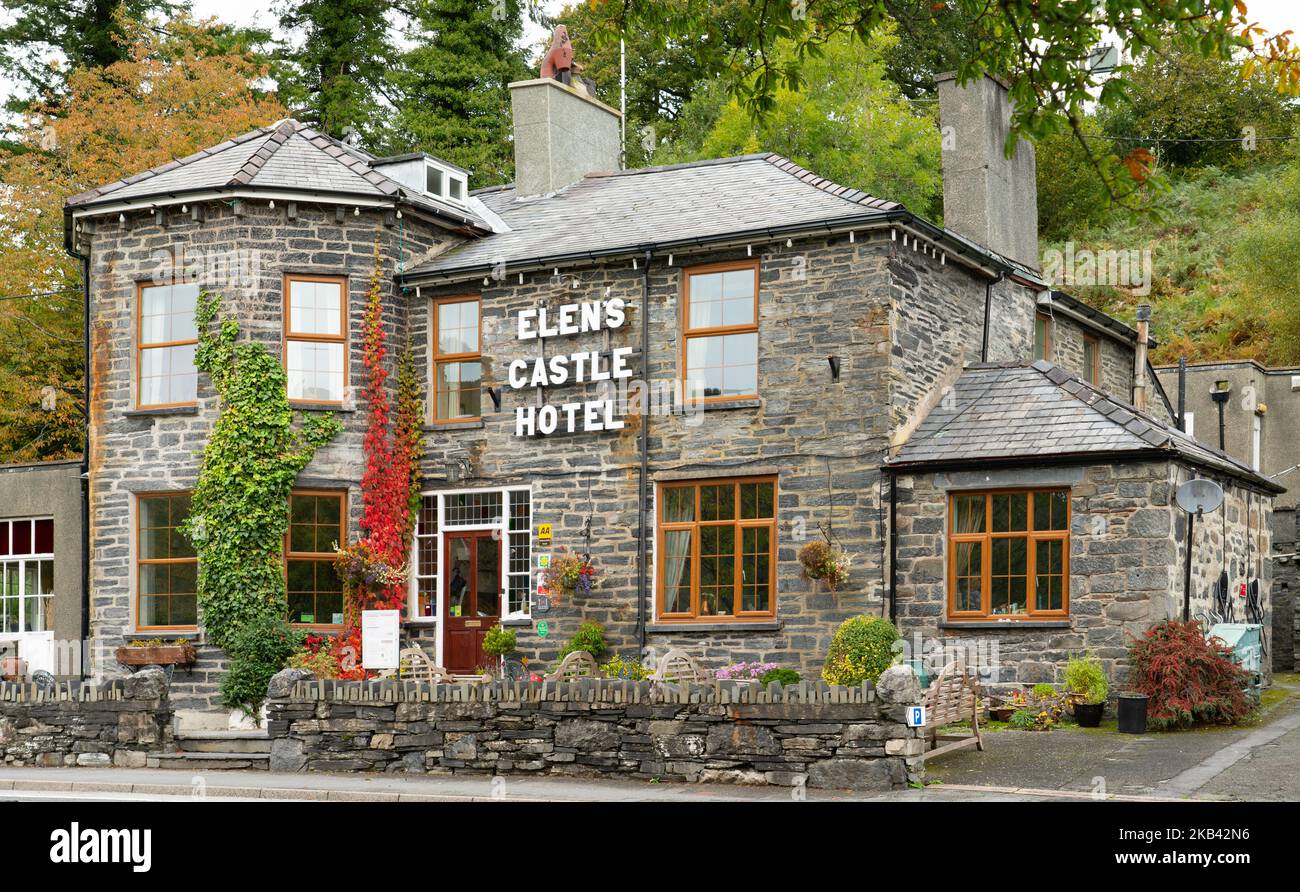 Elen's Castle Hotel, Dolwyddelan, Gwynedd, North Wales. Taken in October 2022. Stock Photo