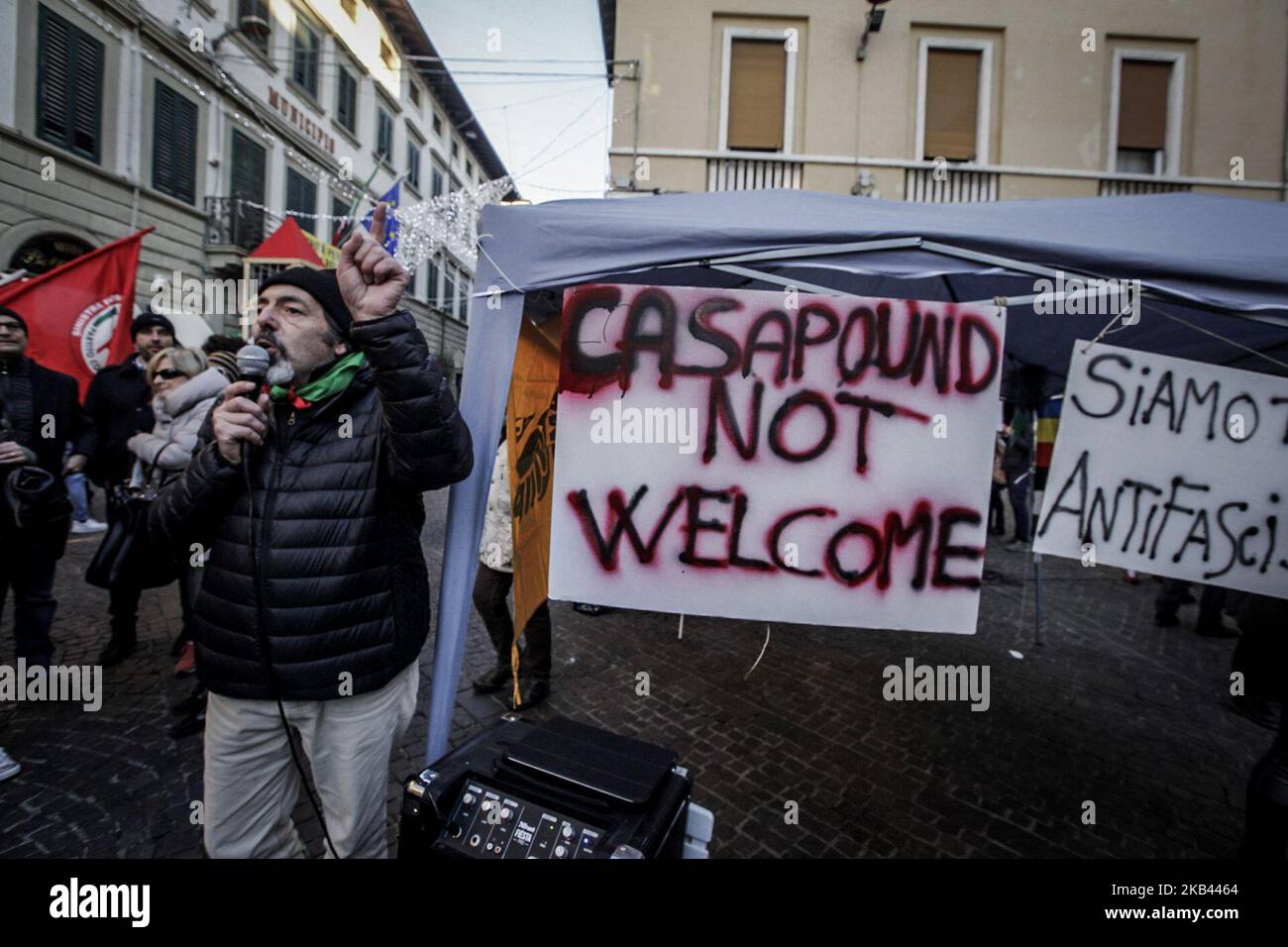 The opening of the headquarter of Casapound a neofascist party in Pontedera a province of Pisa, Italy, on 15 December 2018 call to a protest and a mobilization of the leftist parties and associations (Photo by Enrico Mattia Del Punta/NurPhoto) Stock Photo