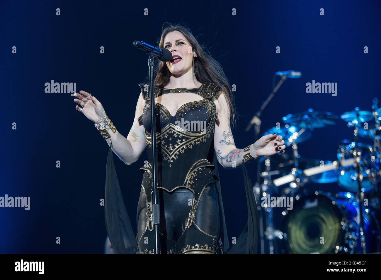 Floor Jansen of the Finnish symphonic metal band Nightwish performing live at Mediolanum Forum in Assago, Milan, Italy, on 4 December 2018. (Photo by Roberto Finizio/NurPhoto) Stock Photo