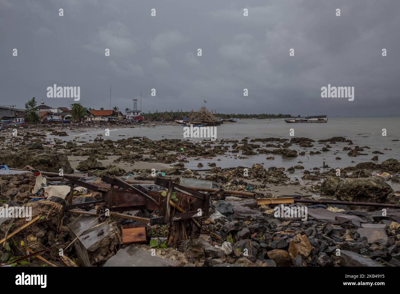 A view of Banten area, Indonesia, on December 24, 2018. Over 280 people have reportedly been killed after a volcano-triggered tsunami hit the coast around Indonesia's Sunda Strait on Saturday night, injuring at least 1,016 people. (Photo by Donal Husni/NurPhoto) Stock Photo