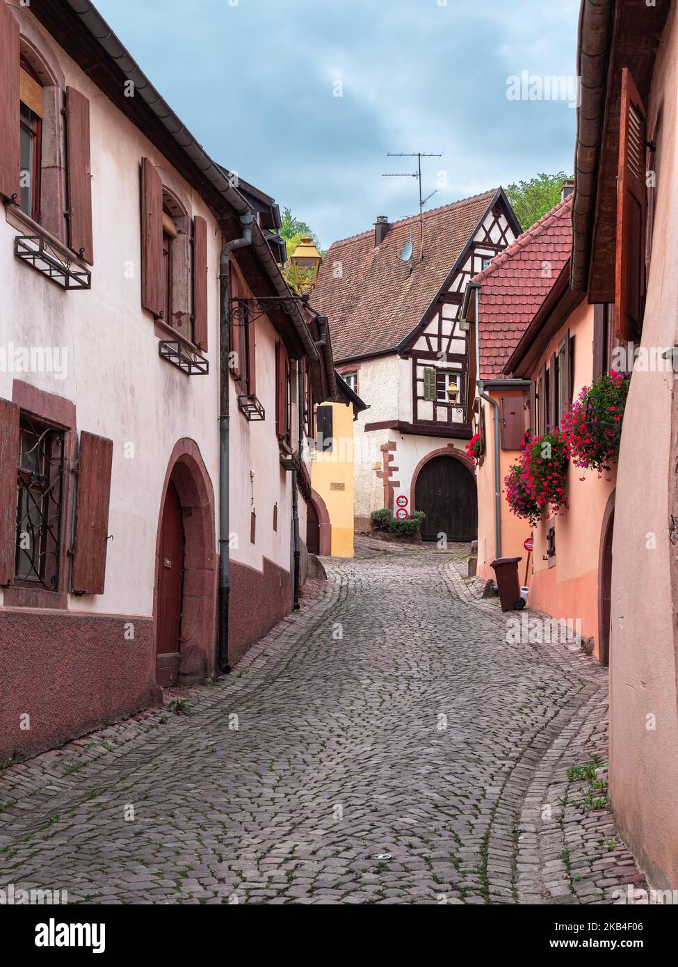 Street of the traditional historic village of Gueberschwihr in Alsace, France Stock Photo