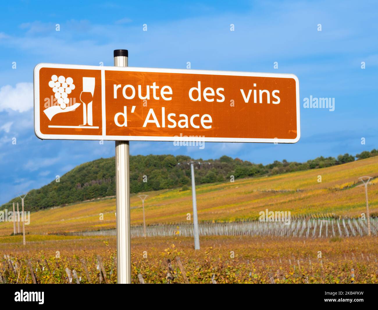 A sign and a symbol of Route des vins in Alsace, France. English