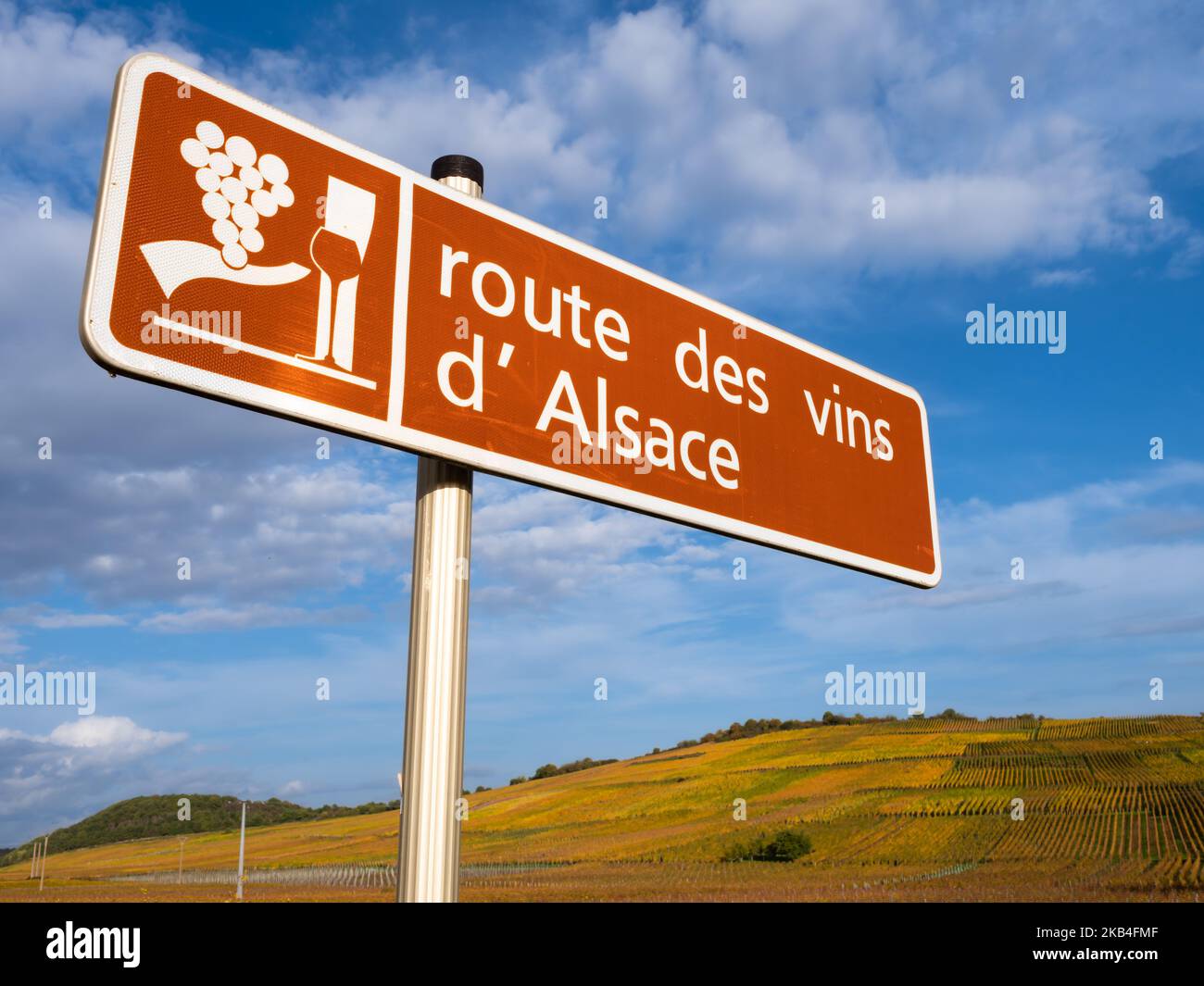 A sign and a symbol of Route des vins in Alsace, France. English translation: Wine route of Alsace Stock Photo