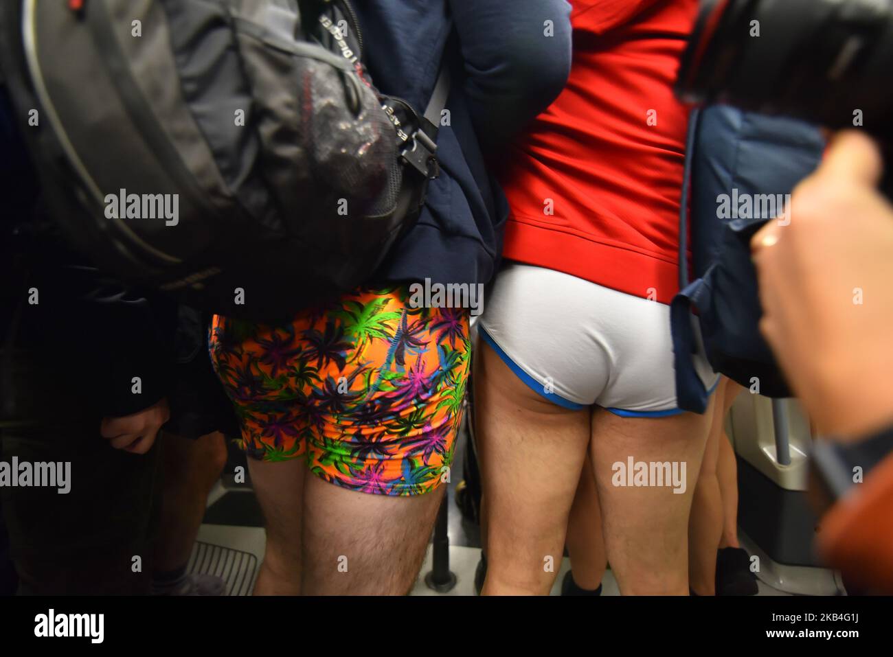 London, UK. 08th Jan, 2017. 8th annual 'No Trousers Tube Ride' in London.  The No Pants Day (Trousers in UK) is a participatory annual event that has  happened in various nations. It