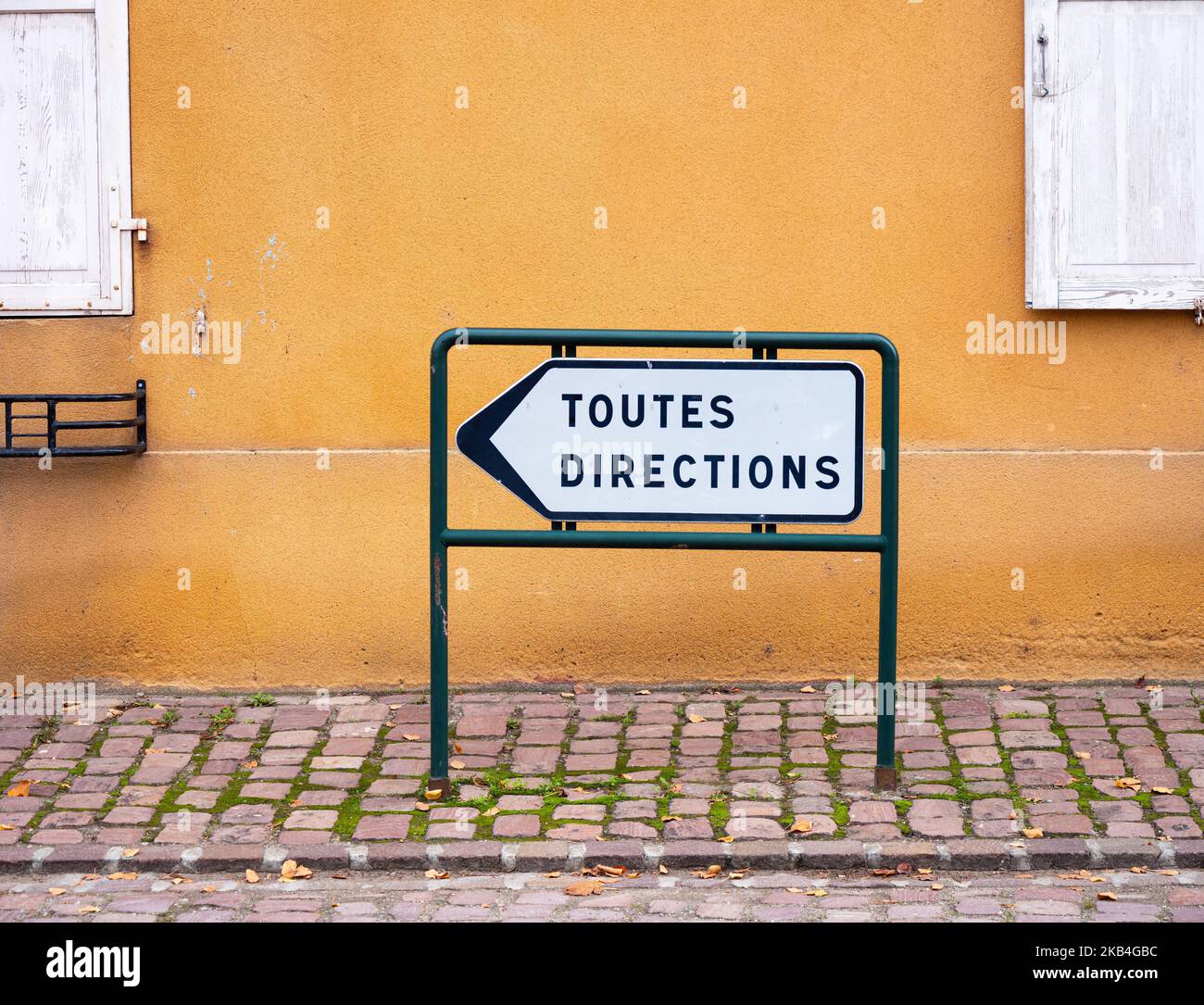 Traffic sign with French inscription Toutes directions. English