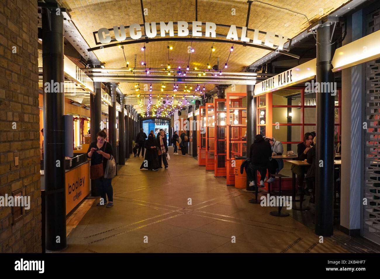 Cucumber Alley food court in Thomas Neals Centre, London England United Kingdom UK Stock Photo