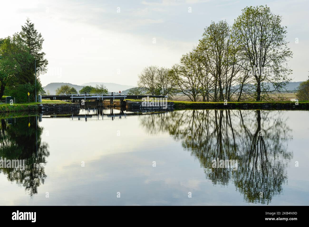 Crinan Canal Near Oban Scotland.  Evening reflections on the canal Stock Photo