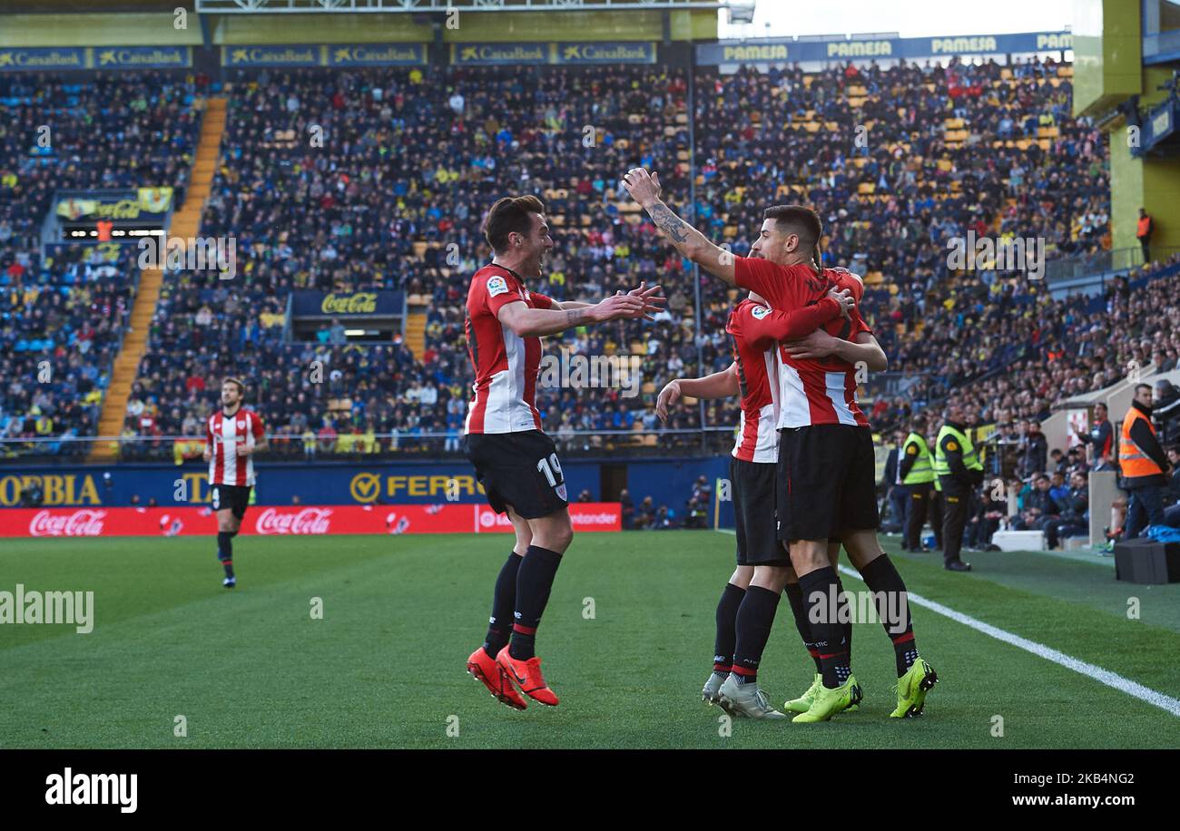 Athletic Club de Bilbao players celebrates a goal during the La Liga