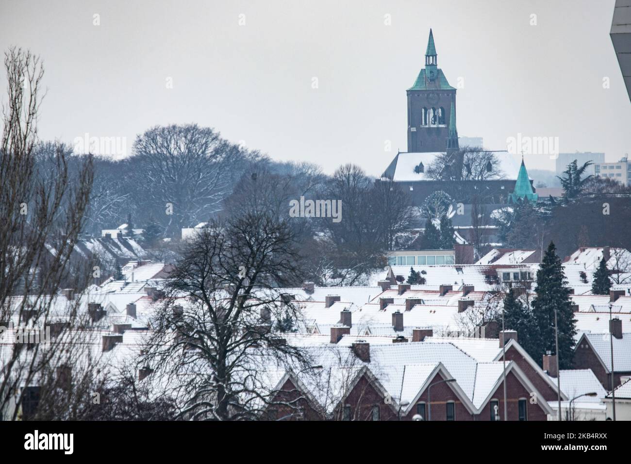Snow in Eindhoven city on January 23, 2019 after the snowfall of 22 January, in the Netherlands. (Photo by Nicolas Economou/NurPhoto) Stock Photo