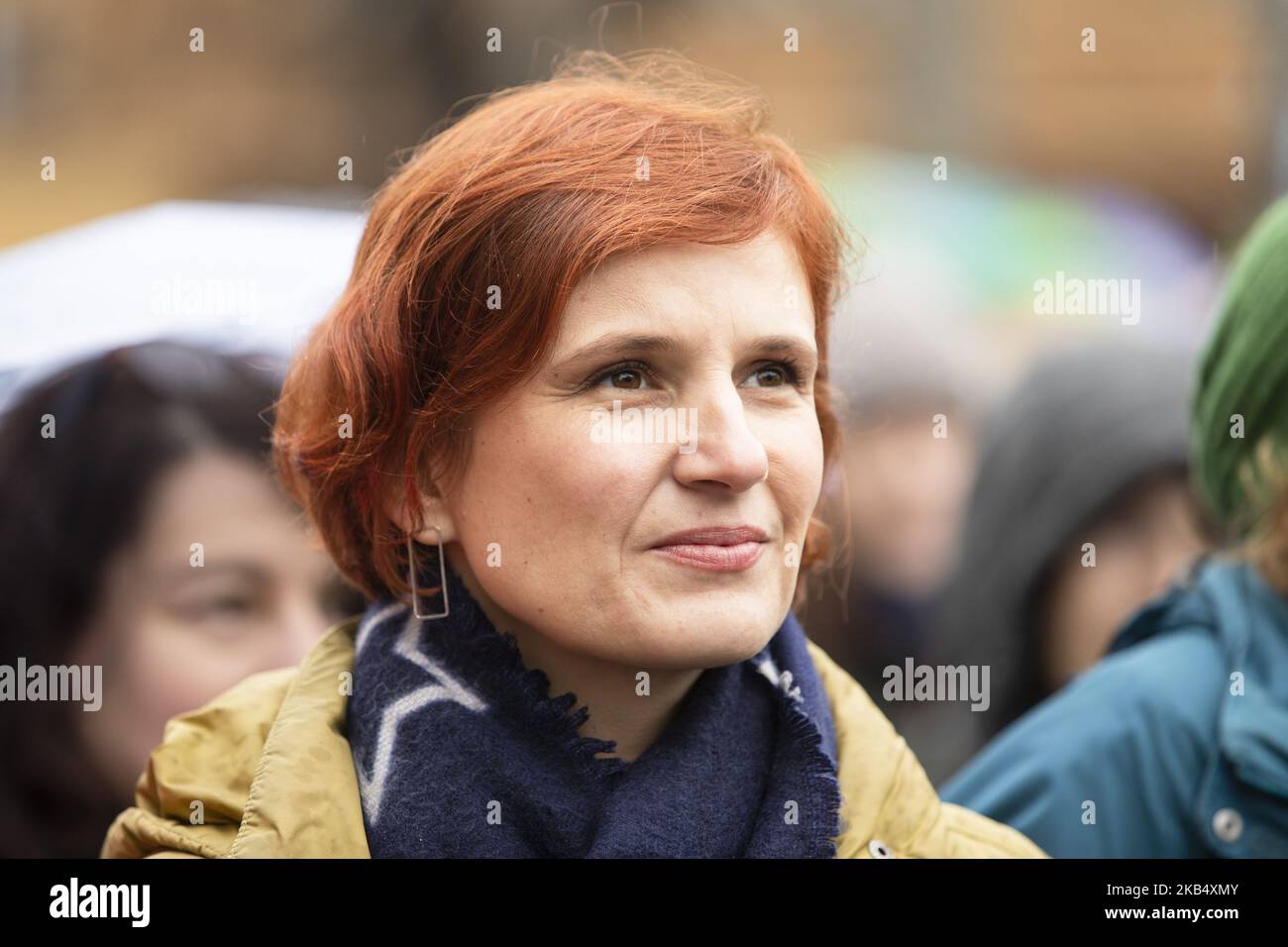 Left politician Katja Kipping attends a demonstration against law paragraph 219a and in favour of information and self-determination regarding abortion at Rosa-Luxembourg-Platz in Berlin, Germany on January 26, 2019. This article of law prohibits every kind of advertisement of abortion services in Germany. (Photo by Emmanuele Contini/NurPhoto) Stock Photo