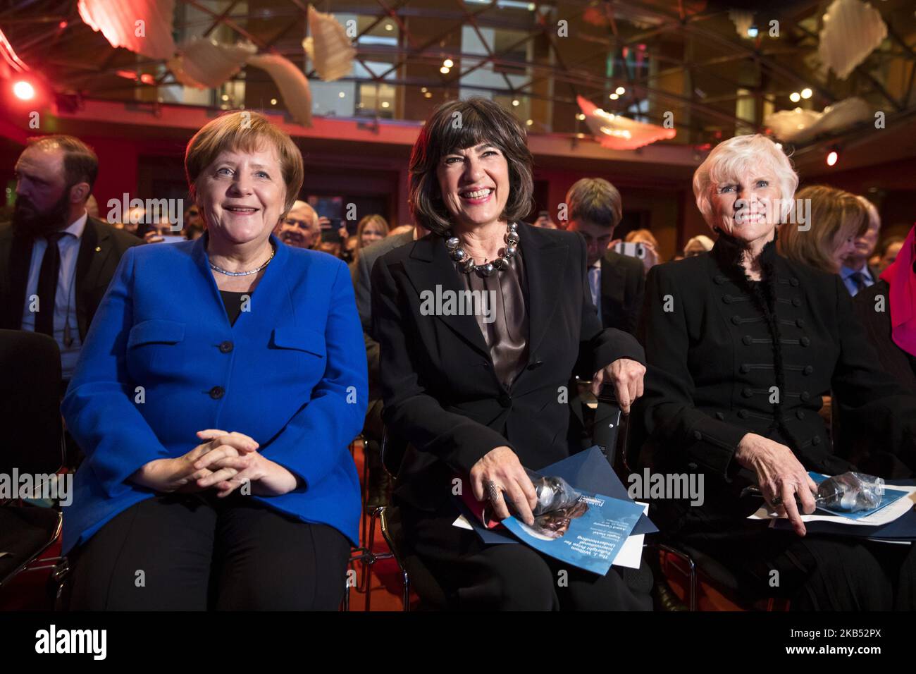 German Chancellor Angela Merkel (L) and British-Iranian journalist Christiane Amanpour (2L) are pictured during the Fulbright Prize for International Understanding awarding ceremony in Berlin, Germany on January 28, 2019. (Photo by Emmanuele Contini/NurPhoto) Stock Photo