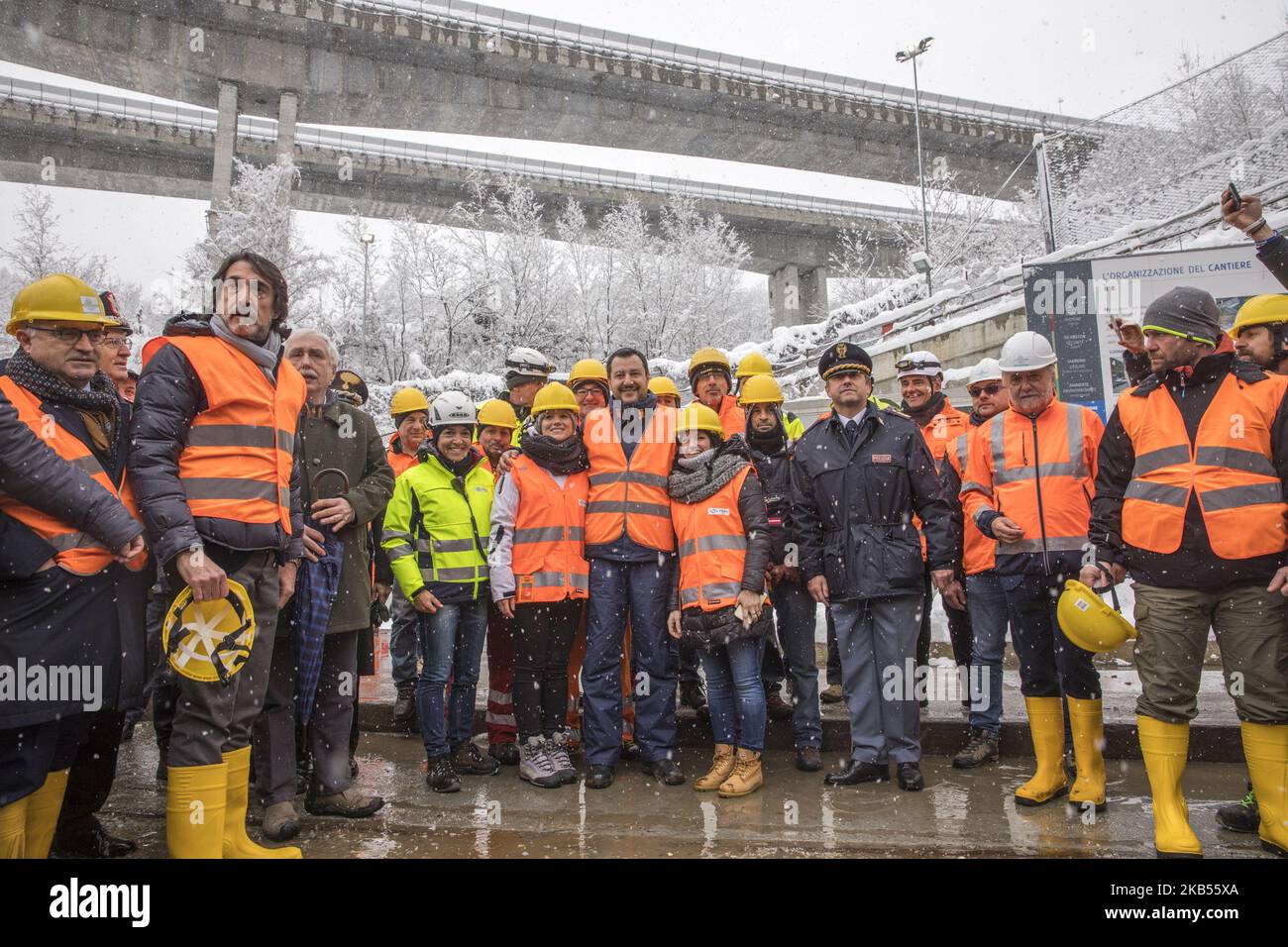 Matteo Salvini, Deputy Prime Minister of Italy and Minister of the Interior, visits part of the new high-speed TAV rail line in the construction site of the main tunnel near Chiomonte, on Febuary 1, 2019. Matteo Salvini is a supporter of the project differently from others 5stars ministers. This create many troubles in the difficult equilibrium of the government which now rules Italy. (Photo by Mauro Ujetto/NurPhoto) Stock Photo