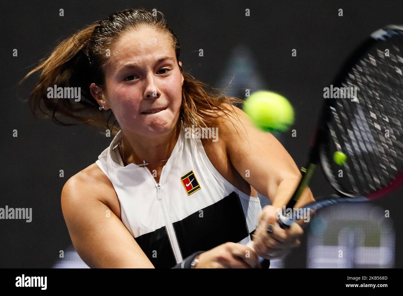 Daria Kasatkina of Russia returns the ball to Vera Zvonareva of Russia