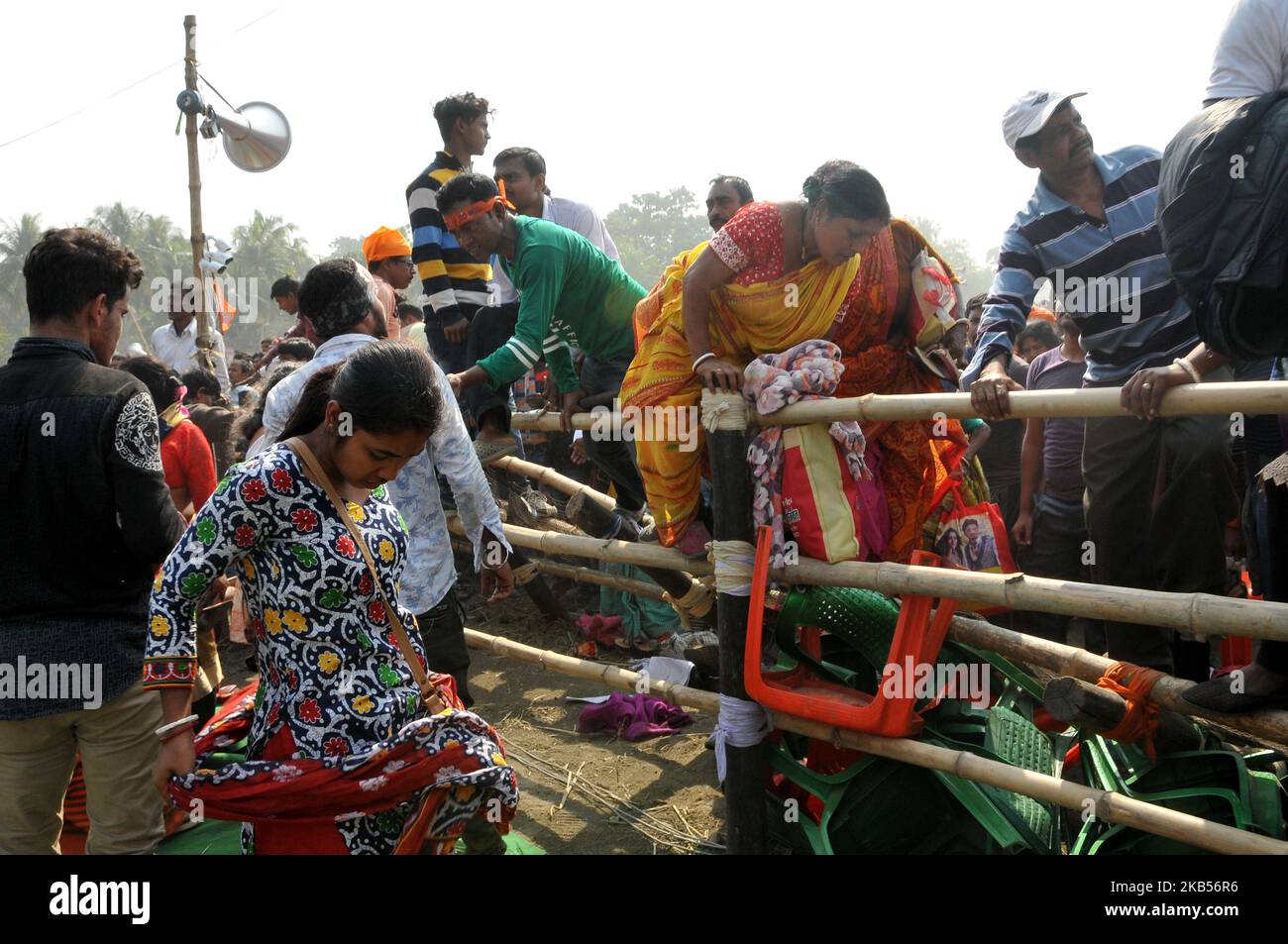 An injured person after a stampede-like situation at a public meeting addressed by Prime Minister Narendra Modi at Thakurnagar in West Bengal on February 2, 2019. Prime Minister Narendra Modi cut short his speech at a rally in North 24 Parganas district on Saturday after a stampede-like situation broke out at the venue in which many people were injured. (Photo by Debajyoti Chakraborty/NurPhoto) Stock Photo