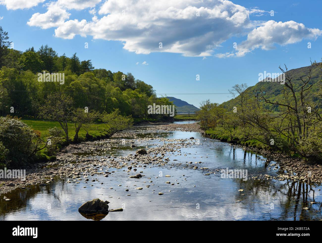 Scotland Argyll, Kinlochmoidart , River Moidart and old Bridge near the Seven Men of Moidart Oak Trrees on the A861 Stock Photo