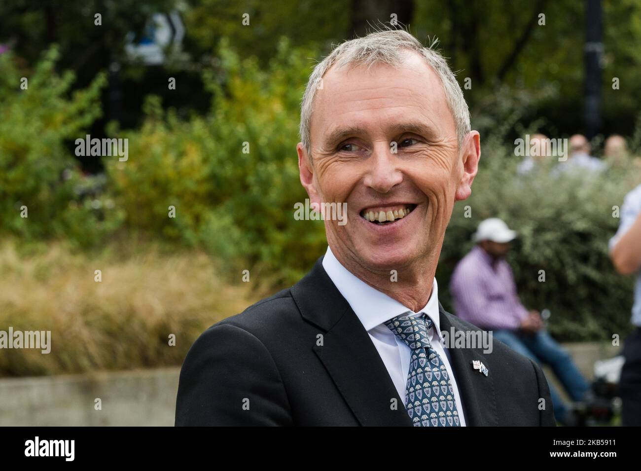 Tory MP Nigel Evans seen outside the Houses of Parliament on 04 September 2019 in London, England. Boris Johnson's govenment has lost a crucial vote yesterday as MPs voted to take control of the Commons agenda in an effort to prevent the UK leaving the EU on 31 October without a deal. (Photo by WIktor Szymanowicz/NurPhoto) Stock Photo