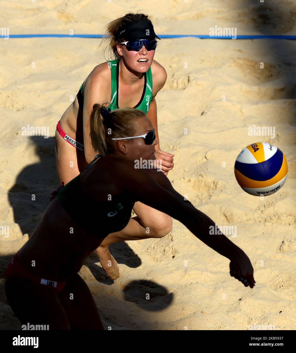 Anniina Parkkinen and Taru Lahti (FIN) in action during the Beach Volley Rome World Tour Finals qualification round 2 at the Foro Italico in Rome, Italy on September 4, 2019 (Photo by Matteo Ciambelli/NurPhoto) Stock Photo