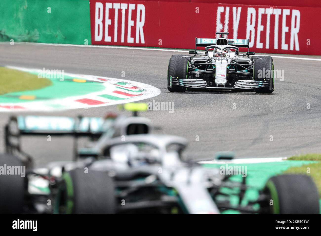 Lewis Hamilton driving the (44) Mercedes AMG Petronas Motorsport on track during practice for the Formula One Grand Prix of Italy at Autodromo di Monza on September 6, 2019 in Monza, Italy. (Photo by Emmanuele Ciancaglini/NurPhoto) Stock Photo