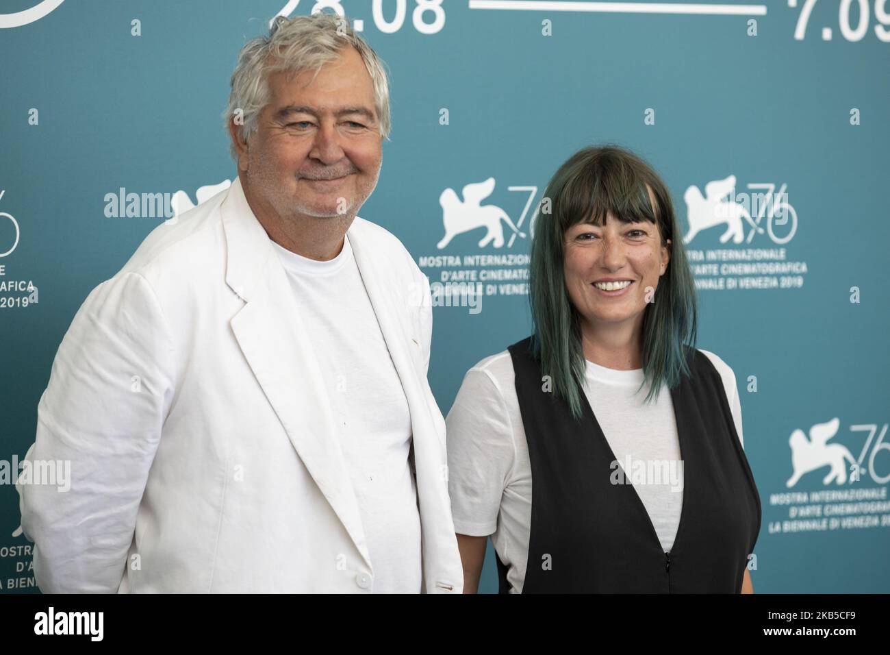 Umberto Contarello (L) and Sara Mosetti attend the ''Tutto il mio folle amore'' (All My Mad Love) Photocall during the 76th Venice Film Festival at on September 06, 2019 in Venice, Italy. (Photo by Filippo Ciappi/NurPhoto) Stock Photo