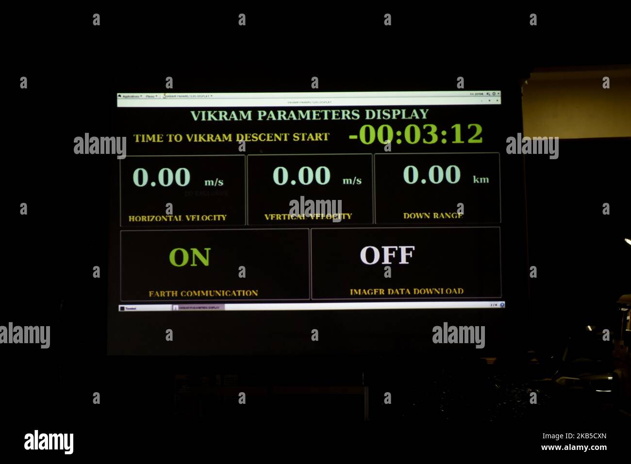 In Kolkata, India, 07 September, 2019, live streaming screen can be seen of Chandrayaan2 landing on the lunar surface. According to ISRO (Indian Space Research Organisation), Vikram Lander was as planned and normal performance was observed upto an altitude of 2.1km. After few minutes, communication from lander to the ground stations was lost. (Photo by Indranil Aditya/NurPhoto) Stock Photo
