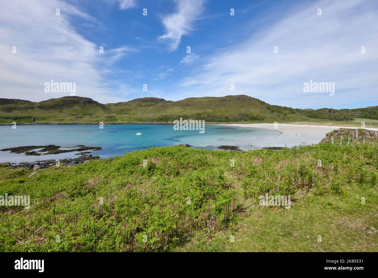 Calgary Bay Mull Scotland.  West side of Mull and famous for mass immigration to USA from here Stock Photo