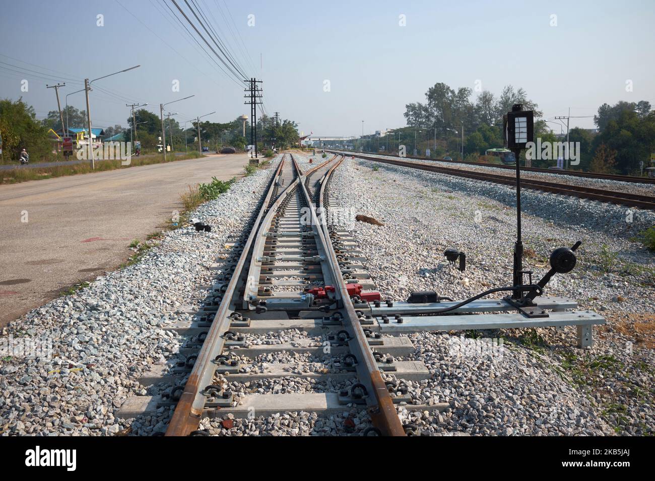 Track Signal Point at Pattaya Railway Station Pattaya Thailand Stock Photo