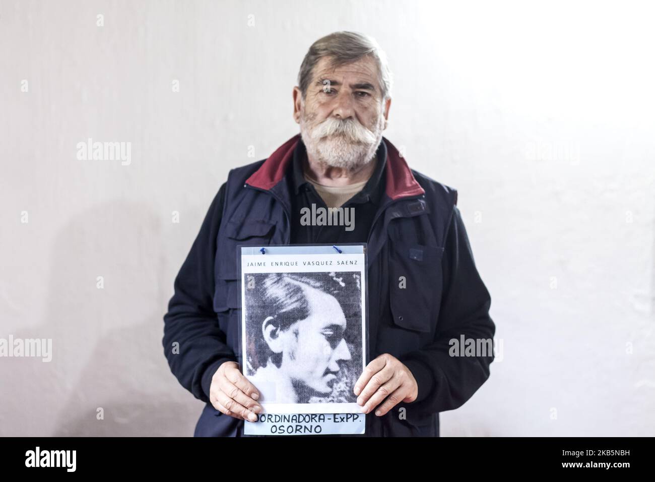 Osorno, Chile. 10 September 2019. Rodolfo Balbontin former member of the Mir and political prisoners during the Chilean military dictatorship. Two former members of the MIR (revolutionary left movement) prepare a photographic exhibition on the Melinka, Puchuncavi political prison camp where they were imprisoned for two years.After the coup d'etat of September 11, 1973, some popular spas were enabled as political prison camps and / or detention centers including Puchuncavi in charge of the Chilean army.One of the important milestones in the history of this site occurred in June 1974, when withi Stock Photo