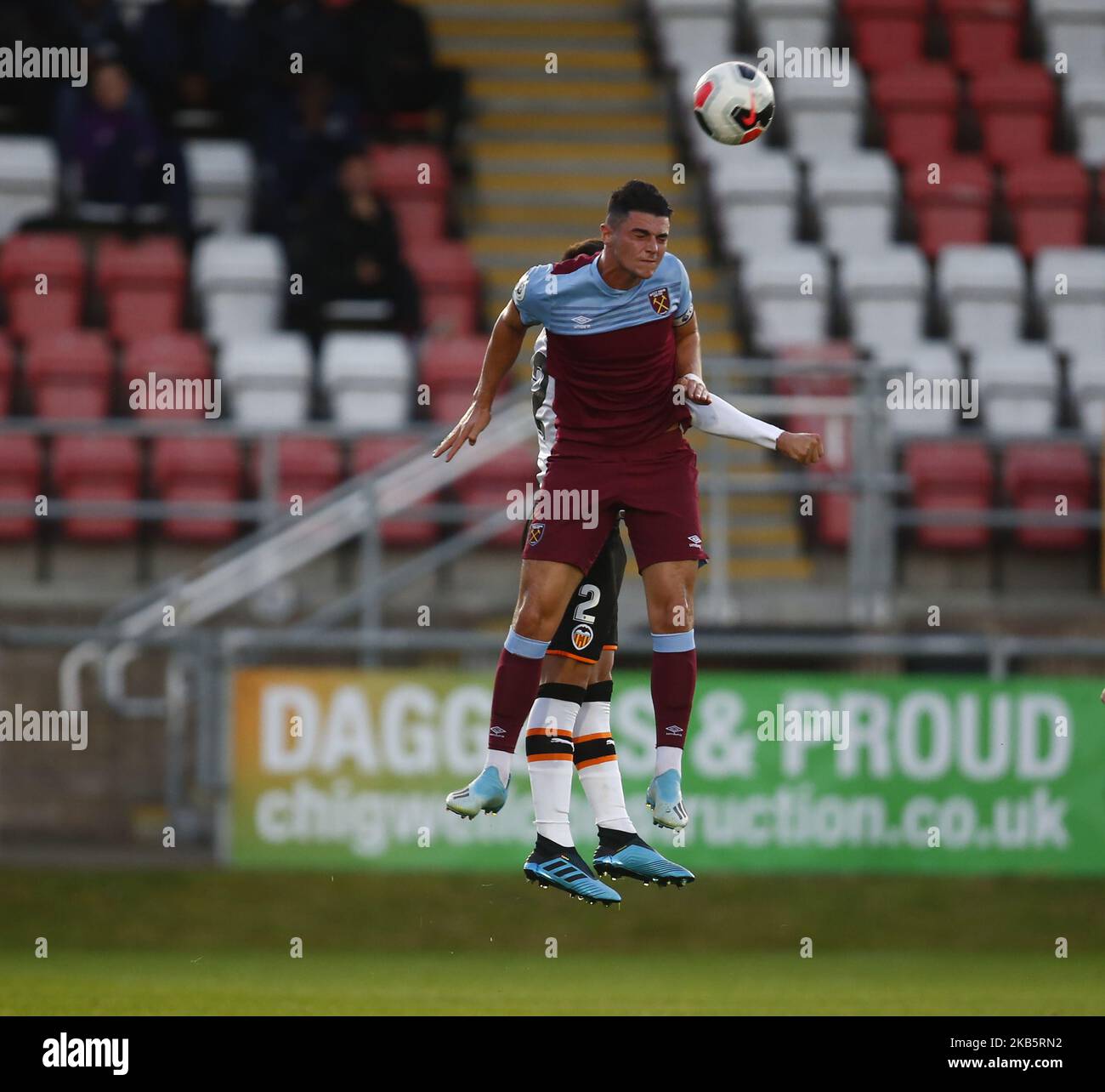 Joe Powell of West Ham United during Premier League International Cup match between West Ham United and Valencia 'B' at The Chigwell Construction Stadium in Dagenham, England on September 11, 2019 (Photo by Action Foto Sport/NurPhoto) Stock Photo