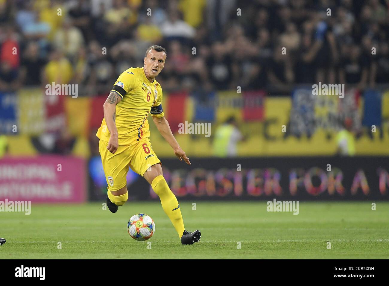 Romania's Vlad Chiriches in action during the UEFA EURO 2020 group F qualifying football match Romania vs Spain at Arena Nationala on September 05, 2019 in Bucharest, Romania. (Photo by Alex Nicodim/NurPhoto) Stock Photo