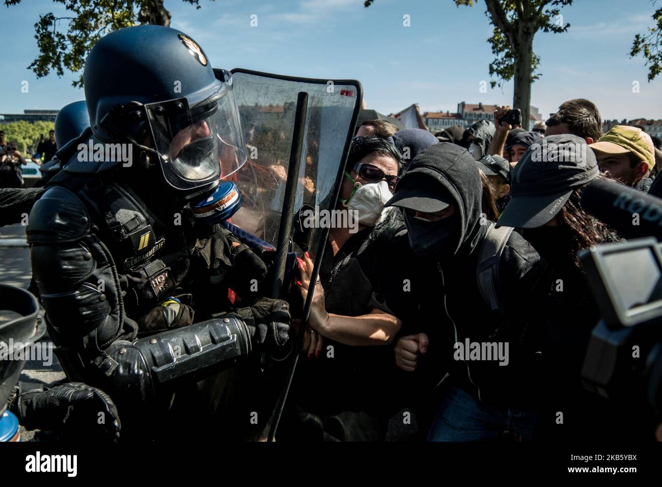 Several hundred people demonstrated in the streets of Lyon, France, on September 14, 2019, at the call of the Yellow Vests for a day of national demonstration. (Photo by Nicolas Liponne/NurPhoto) Stock Photo