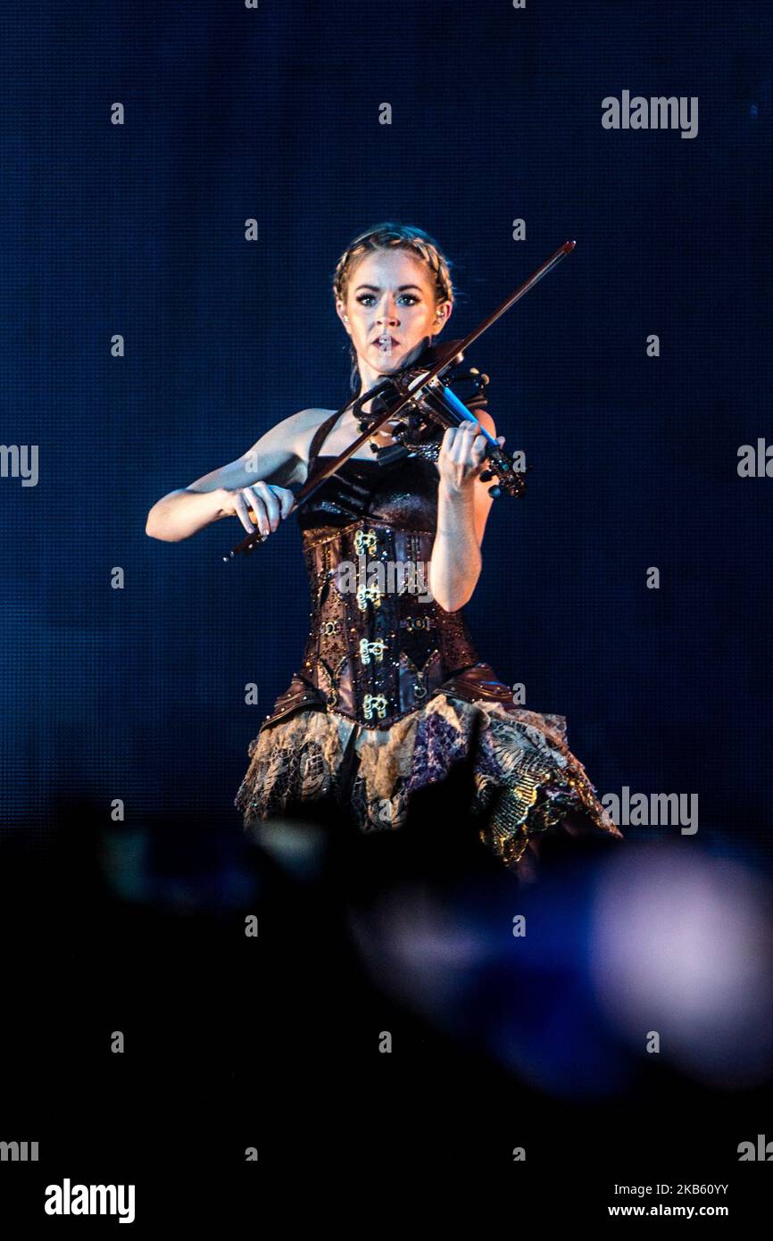 American violinist, singer and songwriter Lindsey Stirling performs live at Alcatraz in Milano, Italy, on September 14 2019. Lindsey Stirling has been named in Forbes magazine's 30 Under 30 In Music: The Class Of 2015. Forbes notes her quarter-finalist position on America's Got Talent season five in 2010, a No. 2 position on the Billboard 200 for her second album Shatter Me in 2014, and her 11 million subscribers on YouTube. (Photo by Mairo Cinquetti/NurPhoto) Stock Photo