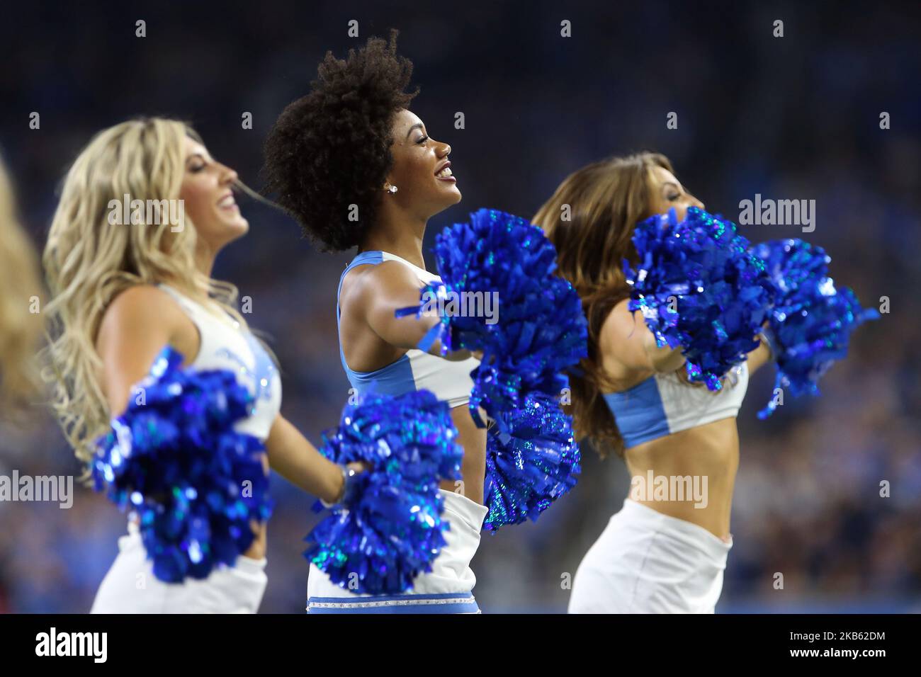Lions cheerleaders perform during the second half of an NFL football game against the Los Angeles Chargers in Detroit, Michigan USA, on Sunday, September 15, 2019. (Photo by Amy Lemus/NurPhoto) Stock Photo