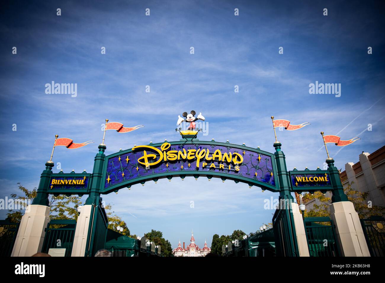 A view of the entree at Disneyland Paris, in Paris, France, on